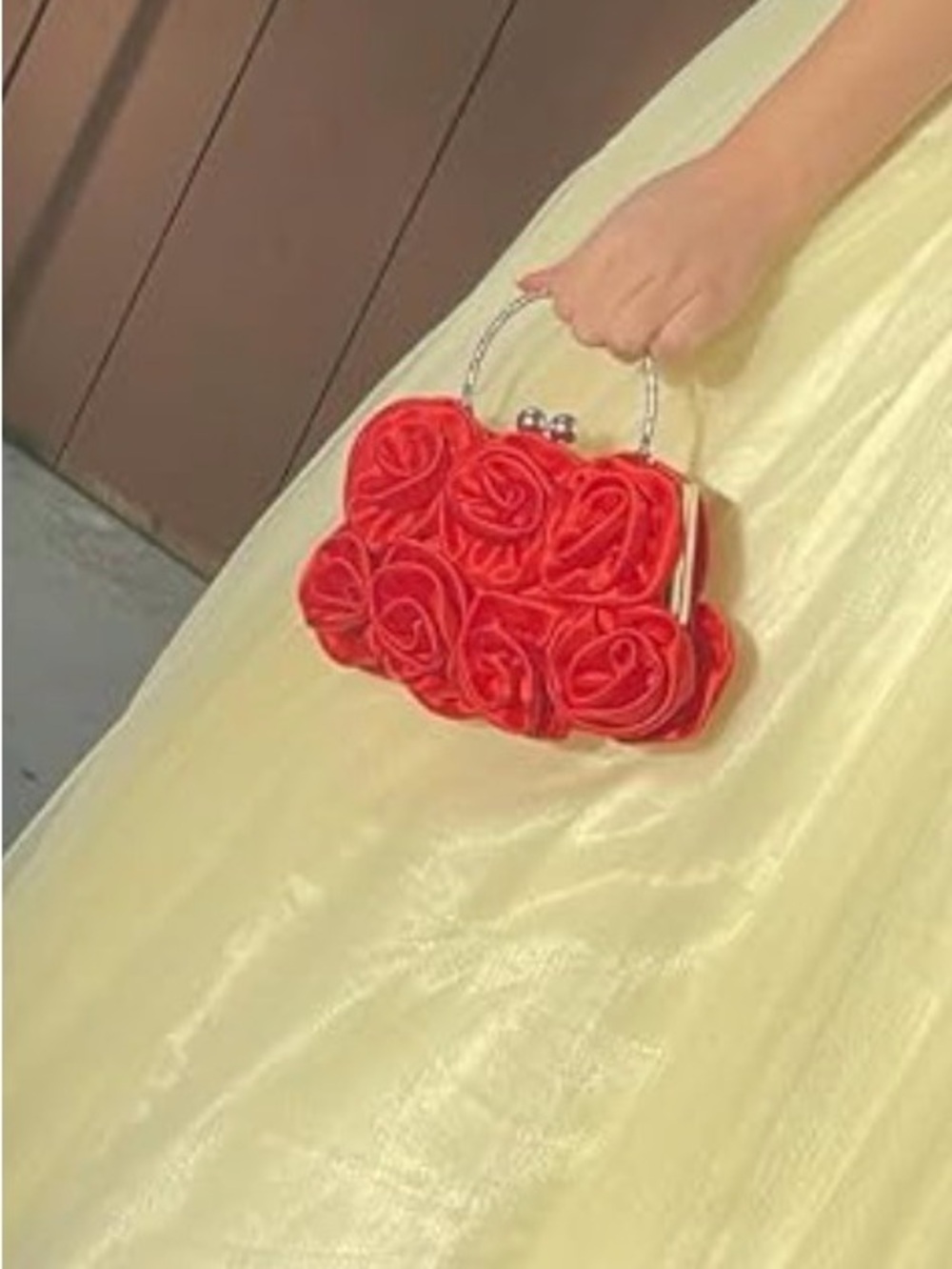 Red Rose-Embellished Women's Evening Bag